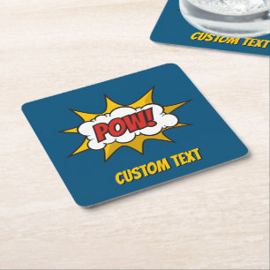Pow Comic Sound Effect Square Paper Coaster