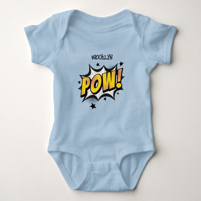 Pow fun pop art comic style typography callout baby bodysuit (Front)
