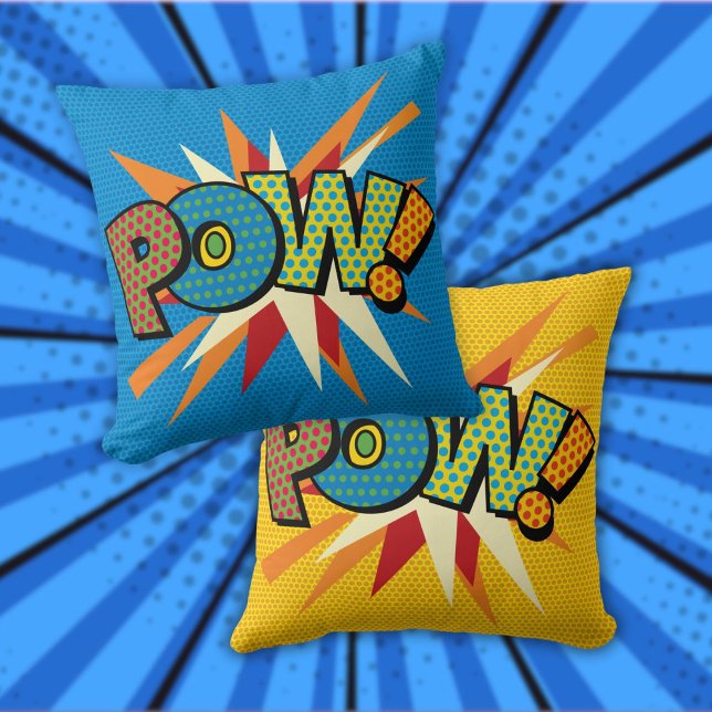 POW Fun Retro Comic Book Pop Art Cushion (POW Fun Retro Comic Book Pop Art Throw Pillow)