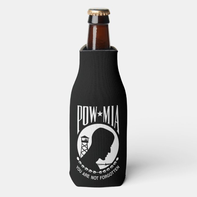 POW MIA Flag: Missing Soldiers of Vietnam War, WW2 Bottle Cooler (Bottle Front)