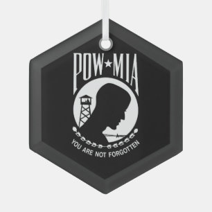 POW MIA Flag: Missing Soldiers of Vietnam War, WW2 Glass Tree Decoration