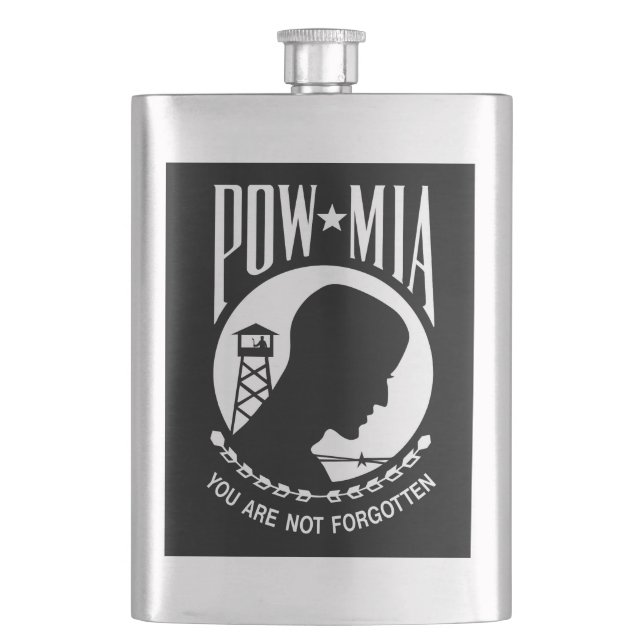 POW MIA Flag: Missing Soldiers of Vietnam War, WW2 Hip Flask (Front)