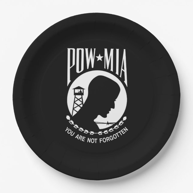 POW MIA Flag: Missing Soldiers of Vietnam War, WW2 Paper Plate (Front)
