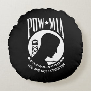 POW MIA Flag: Missing Soldiers of Vietnam War, WW2 Round Cushion