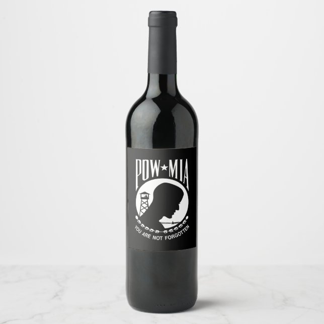 POW MIA Flag: Missing Soldiers of Vietnam War, WW2 Wine Label (Front)