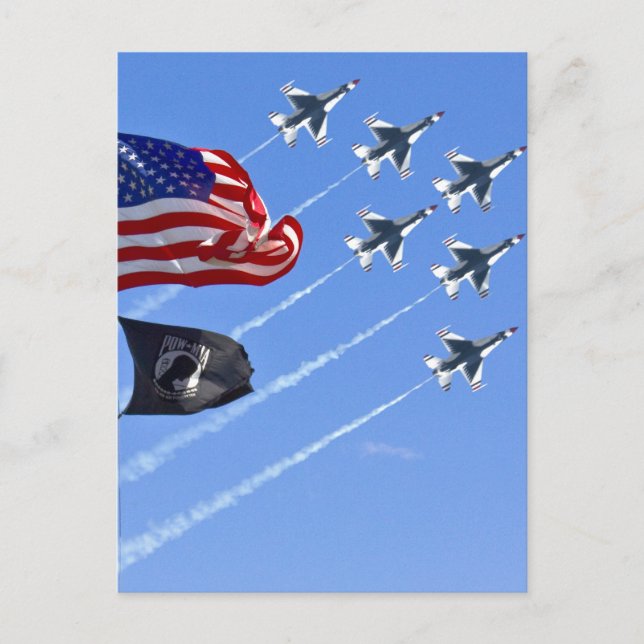 POW MIA Flag with Old Glory & The Thunderbirds Postcard (Front)