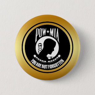 POW MIA - GOLD FRAME 6 CM ROUND BADGE