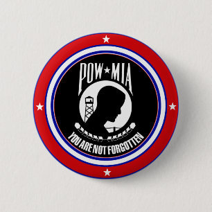 POW MIA - RED WHITE AND BLUE 6 CM ROUND BADGE