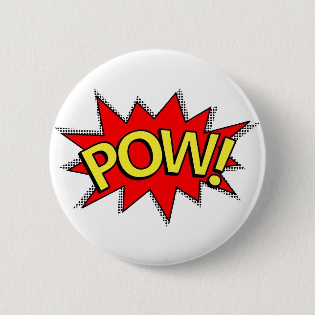 POW! - Superhero Comic Book Red/Yellow Bubble 6 Cm Round Badge (Front)