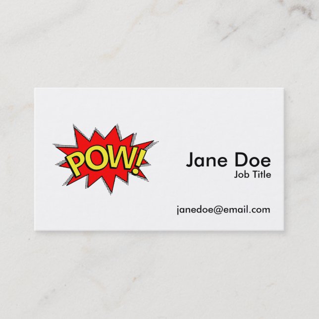POW! - Superhero Comic Book Red/Yellow Bubble Business Card (Front)