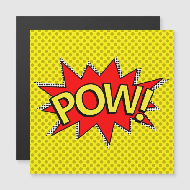 POW! Superhero Comic Book Yellow Magnetic Card (Front/Back)