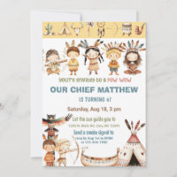 Pow Wow Native American Indians birthday invite.