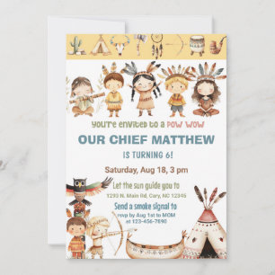Pow Wow Native American Indians birthday invite. Invitation