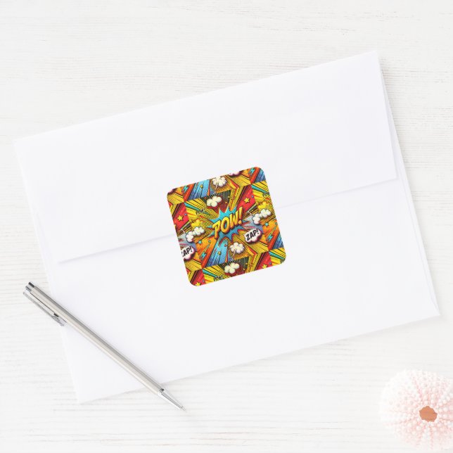 POW! ZAP! Comic Action Words -  Fun and bold Square Sticker (Envelope)