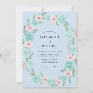 Powder Aqua Wreath Wedding Invitation