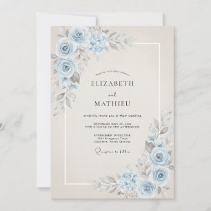 Powder Azure Blossom Wedding Invitation