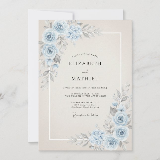 Powder Azure Blossom Wedding Invitation (Front)