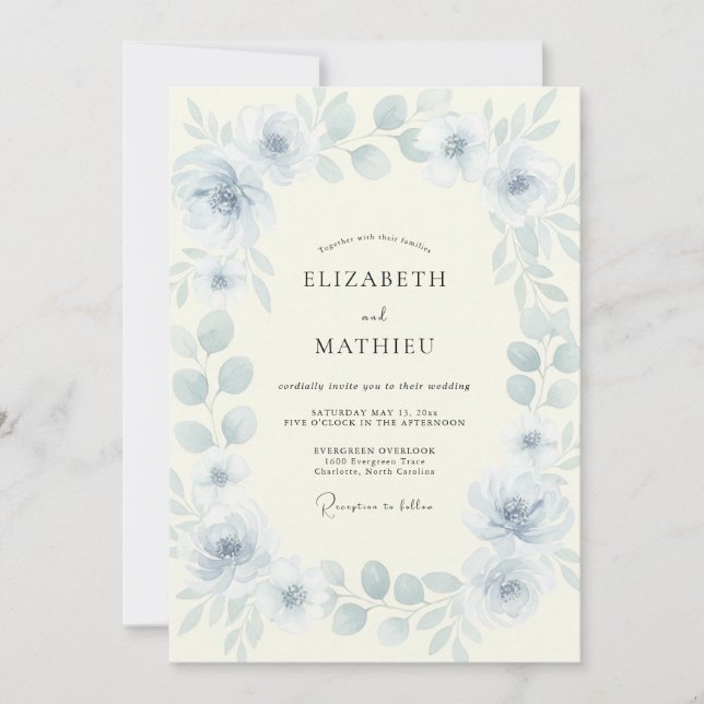 Powder Azure Peony Wedding Invitation (Front)