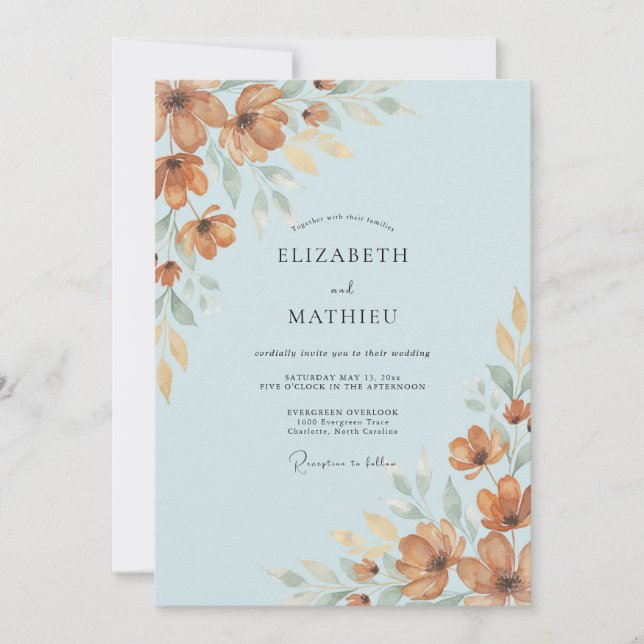 Powder Blue Amber Autumnal Wedding Invitation (Front)