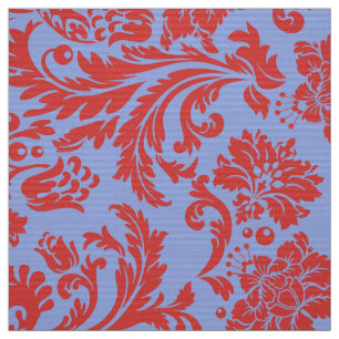 Powder blue and rust red floral damasks fabric