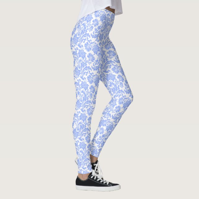 Powder Blue and White Floral Damask Leggings (Right)