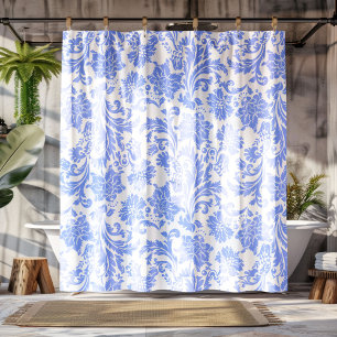 Powder Blue and White Floral Damask Shower Curtain