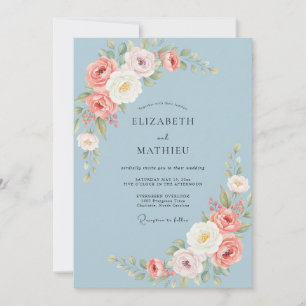Powder Blue Antique Rose Wedding Invitation