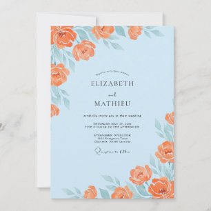 Powder Blue Apricot Blossom Wedding Invitation