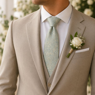 Powder Blue Baroque Floral Tie