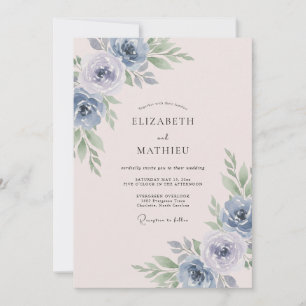 Powder Blue Blush Floral Wedding Invitation