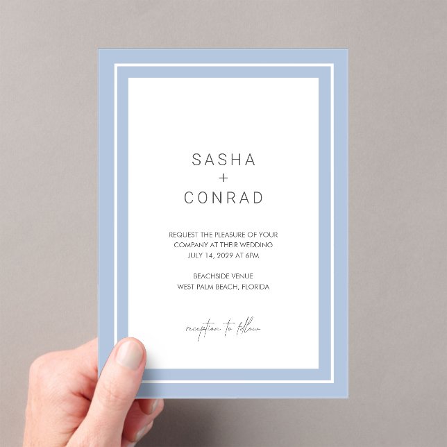 Powder Blue Bold Border Modern Wedding Acrylic Invitations (Insitu (Handheld))