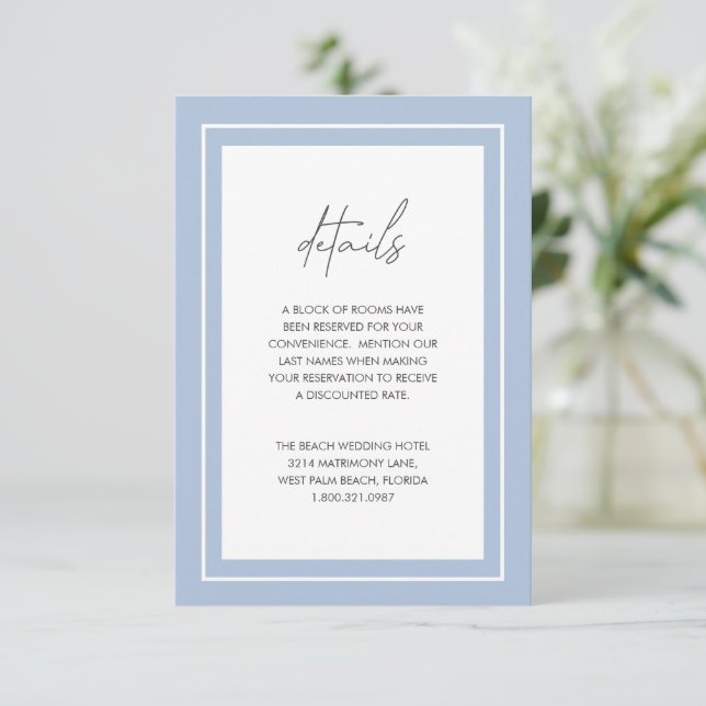 Powder Blue Bold Border Modern Wedding Enclosure Card (Standing Front)