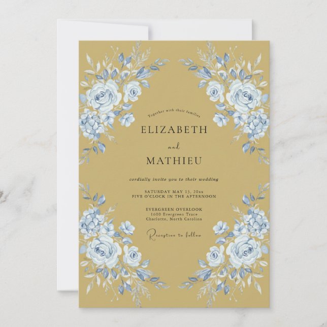 Powder Blue Botanical Flourish Wedding Invitation (Front)
