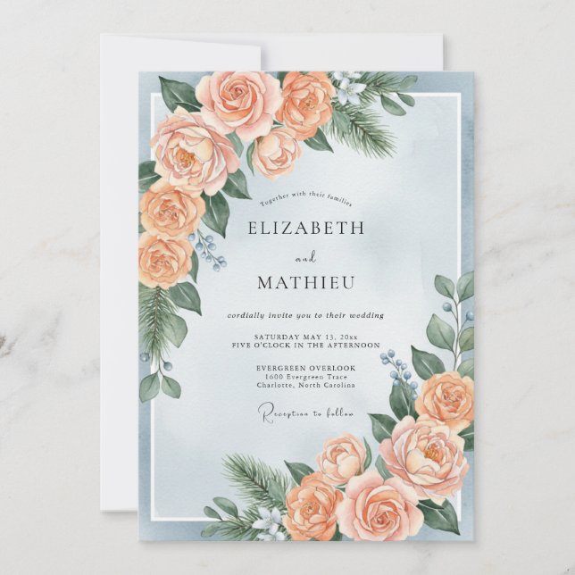 Powder Blue Botanical Winter Wedding Invitation (Front)