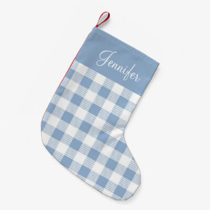 Powder Blue Buffalo Plaid Pattern Name Farmhouse Small Christmas Stocking