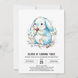 Powder Blue Bunny Birthday Invitation