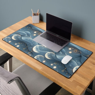 Powder Blue Celestial Moon Phases Calm Desk Mat