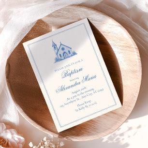 Powder Blue Chapel Boy Baptism Invitation