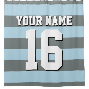 Powder Blue Charcoal Sports Jersey Preppy Stripe Shower Curtain