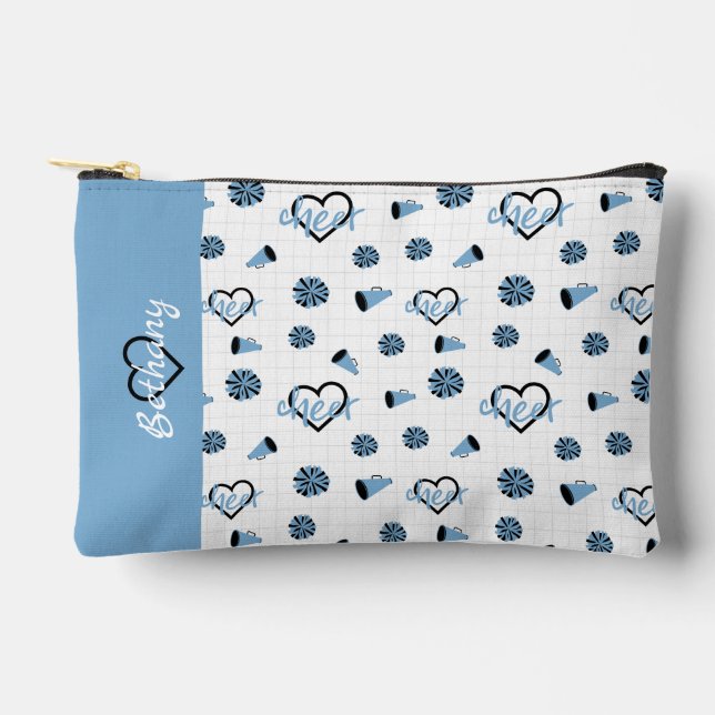 Powder Blue Cheer Hearts, Pom Poms, Megaphone Accessory Pouch (Front)