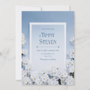 Powder Blue Cherry Blossom Border Wedding Invitation