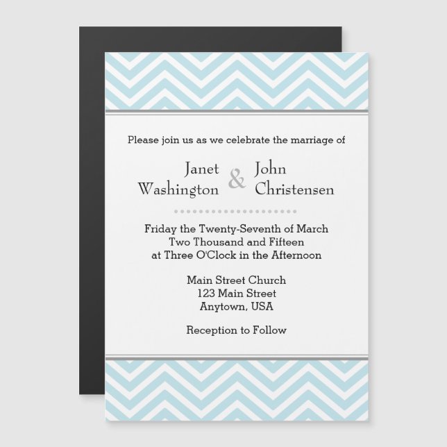 Powder Blue Chevron Magnetic Wedding Invitation (Front/Back)