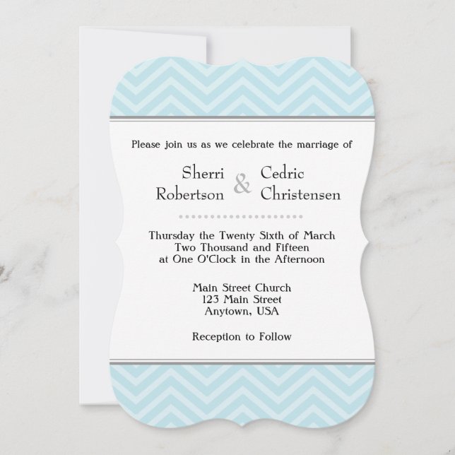 Powder Blue Chevron Wedding Invitations (Front)