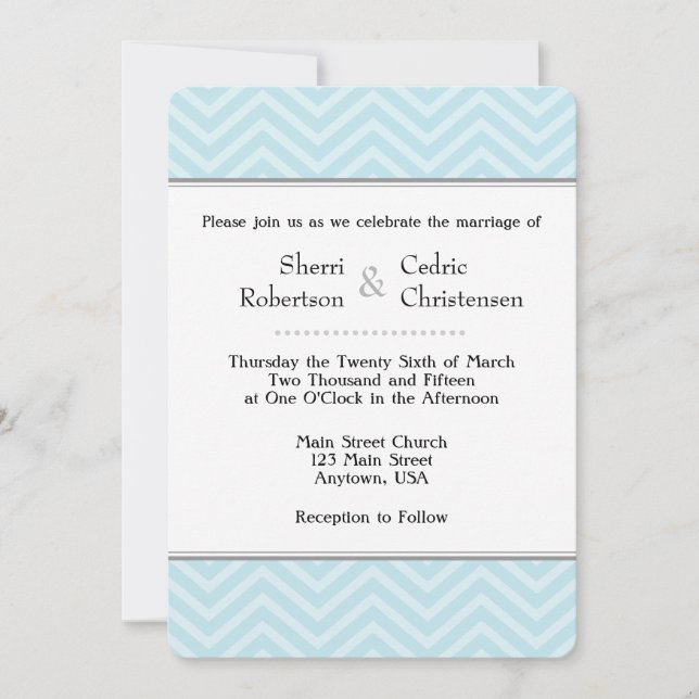 Powder Blue Chevron Wedding Invitations (Front)