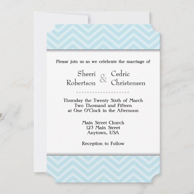 Powder Blue Chevron Wedding Invitations (Front)
