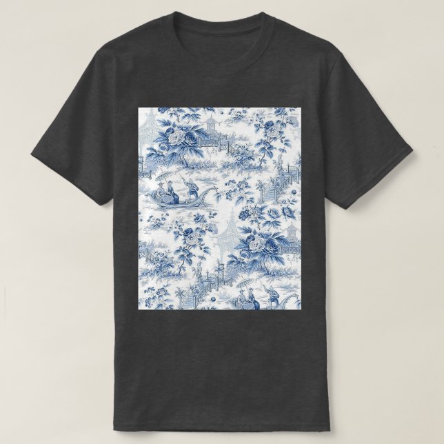 Powder Blue Chinoiserie Toile Graphic T-Shirt (Design Front)