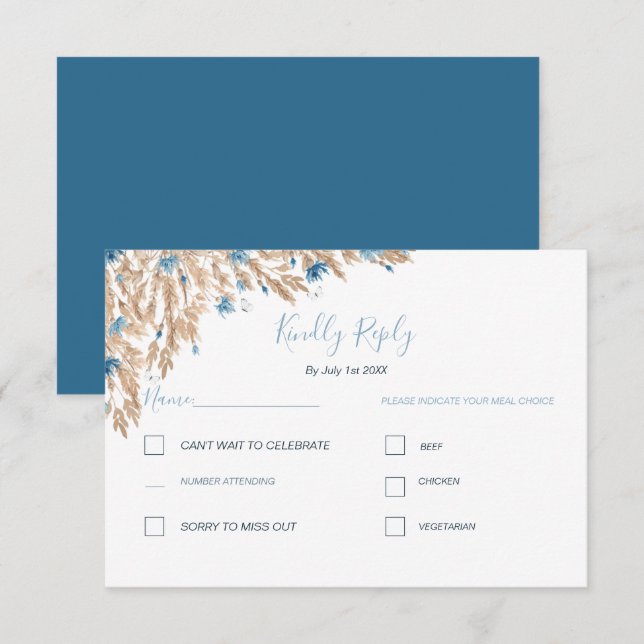 Powder Blue Country Fields Wedding RSVP Card (Front/Back)