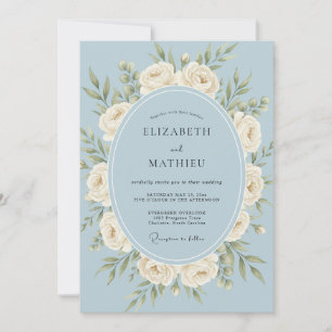 Powder Blue Creamy Floral Wedding Invitation