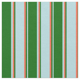 Powder Blue, Dark Green, and Red Stripes Fabric