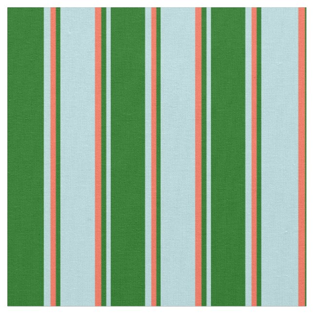 Powder Blue, Dark Green, and Red Stripes Fabric (Close Up)